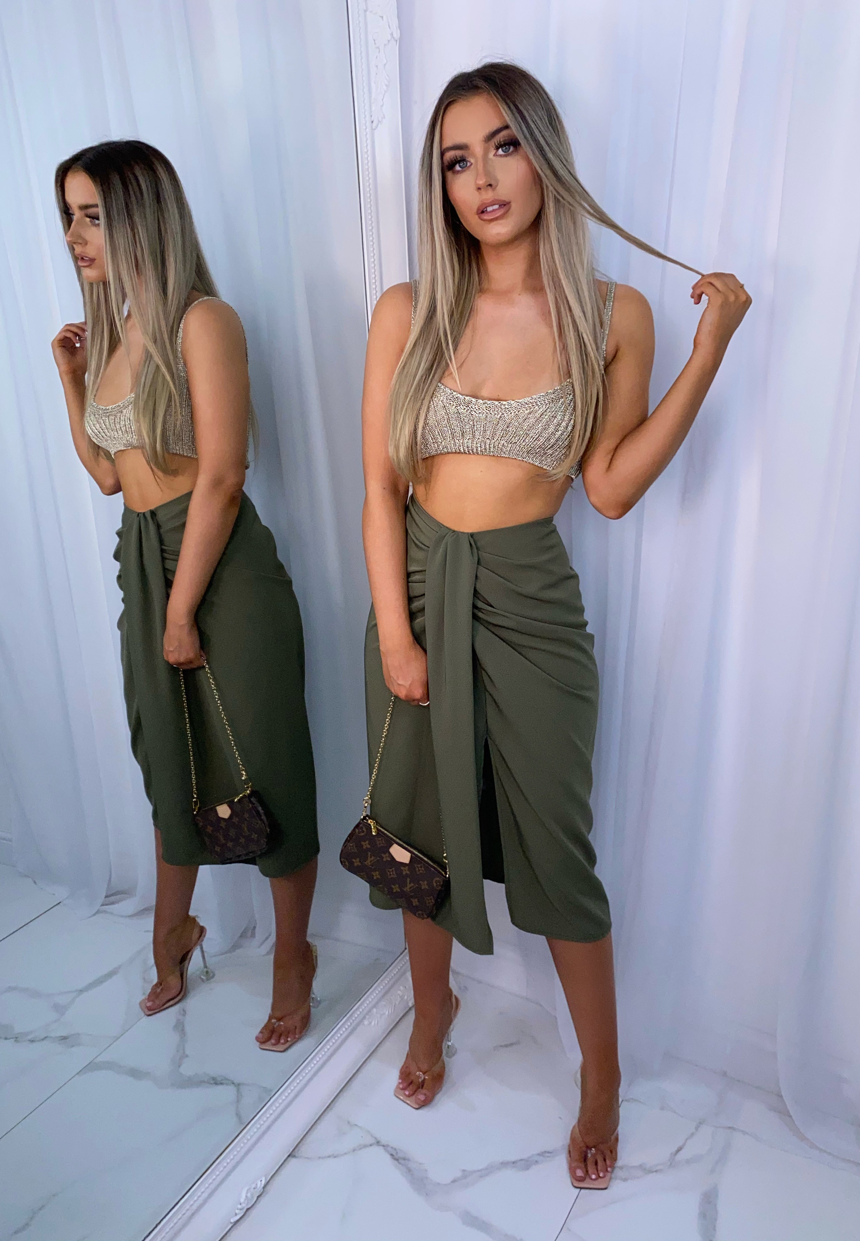 Bebe Knotted Skirt - Khaki