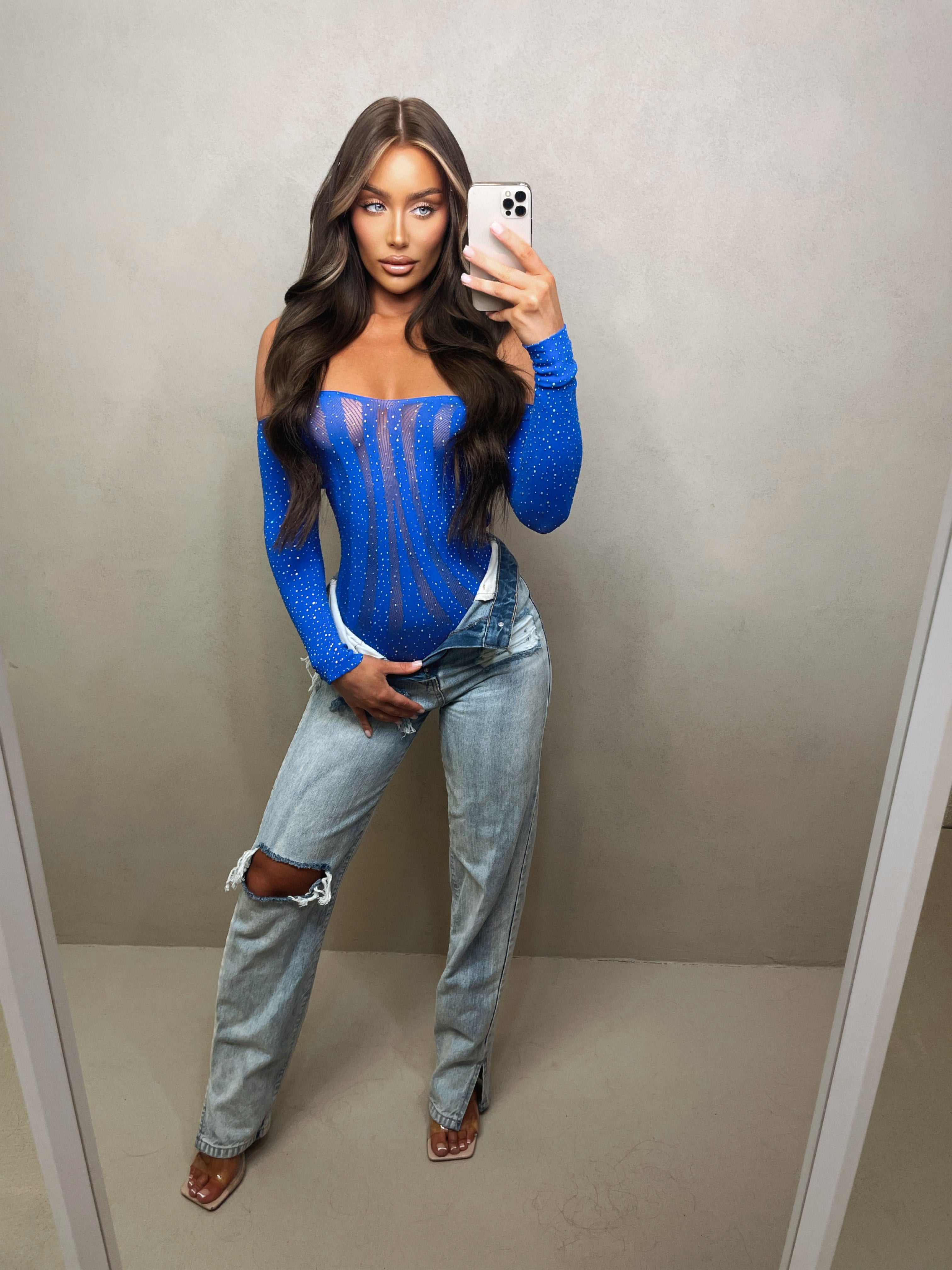 Cadie DiamantÃ© Bodysuit - Blue