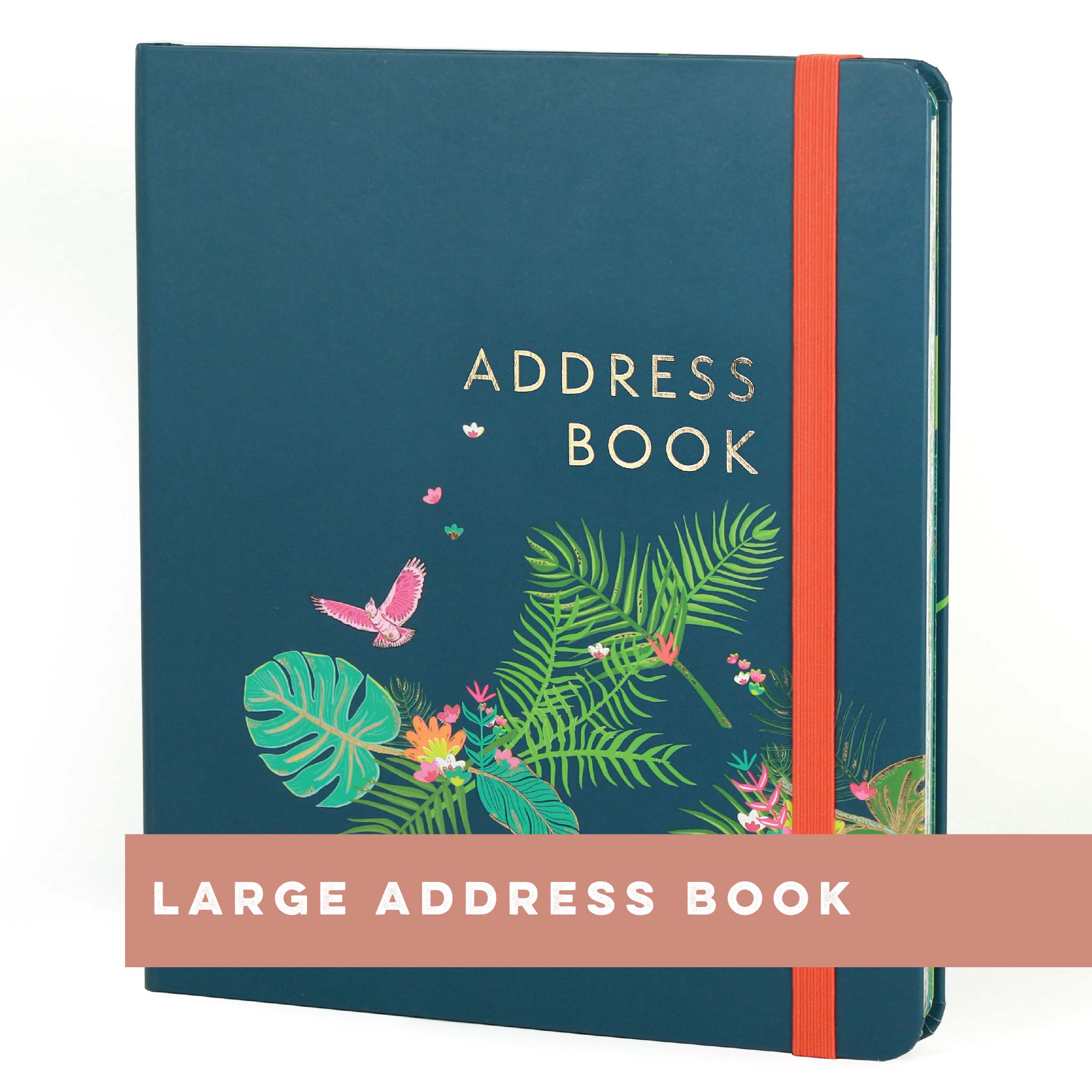 An image of The Boxclever Press Large Address Book (Tropical Elegance) Index tabs Tropical E...