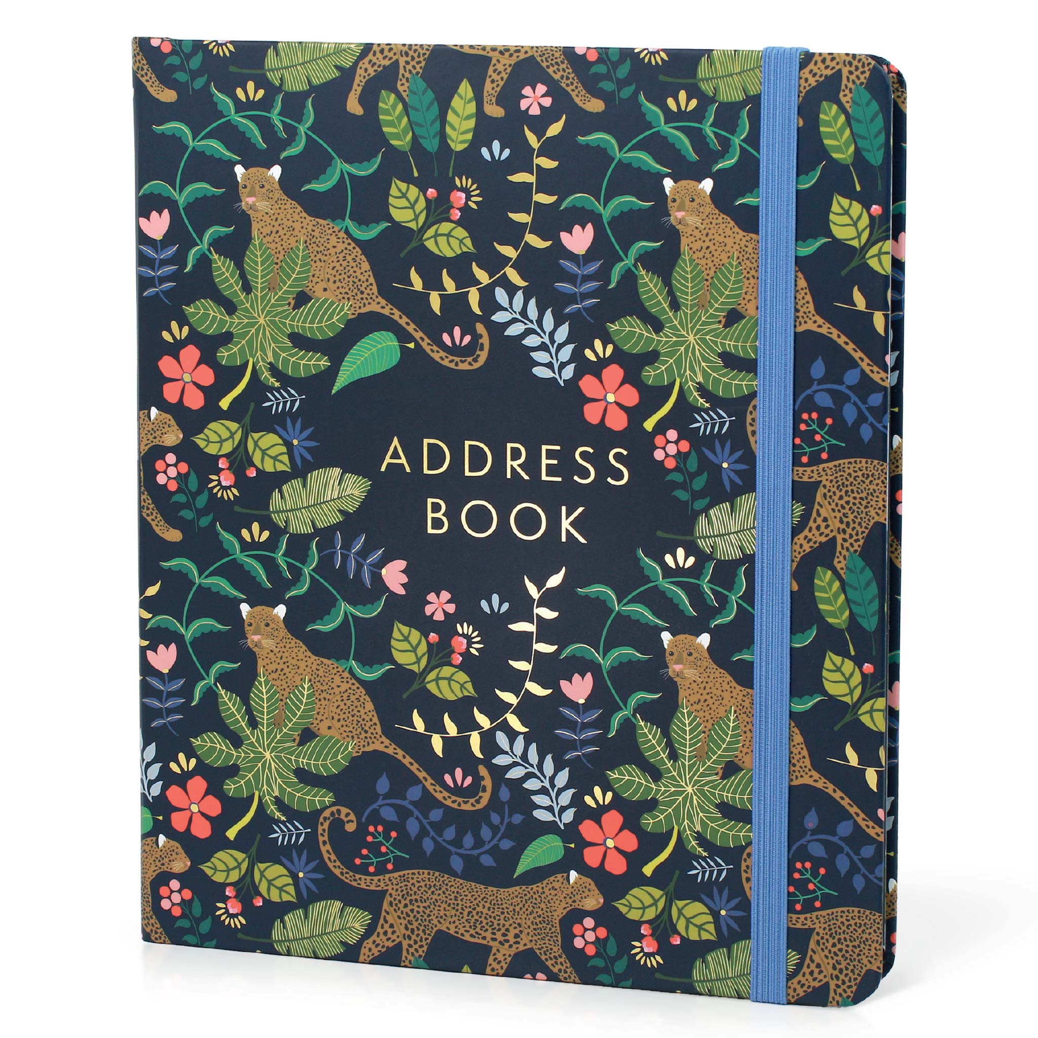An image of The Boxclever Press Large Address Book (Tropical Elegance) Index tabs Leopards
