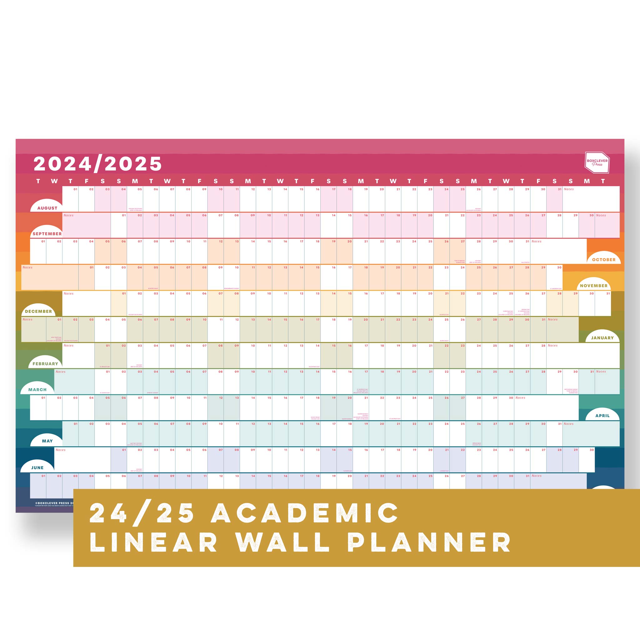 An image of Academic Linear Wall Planner 2024 2025 Non-Laminated