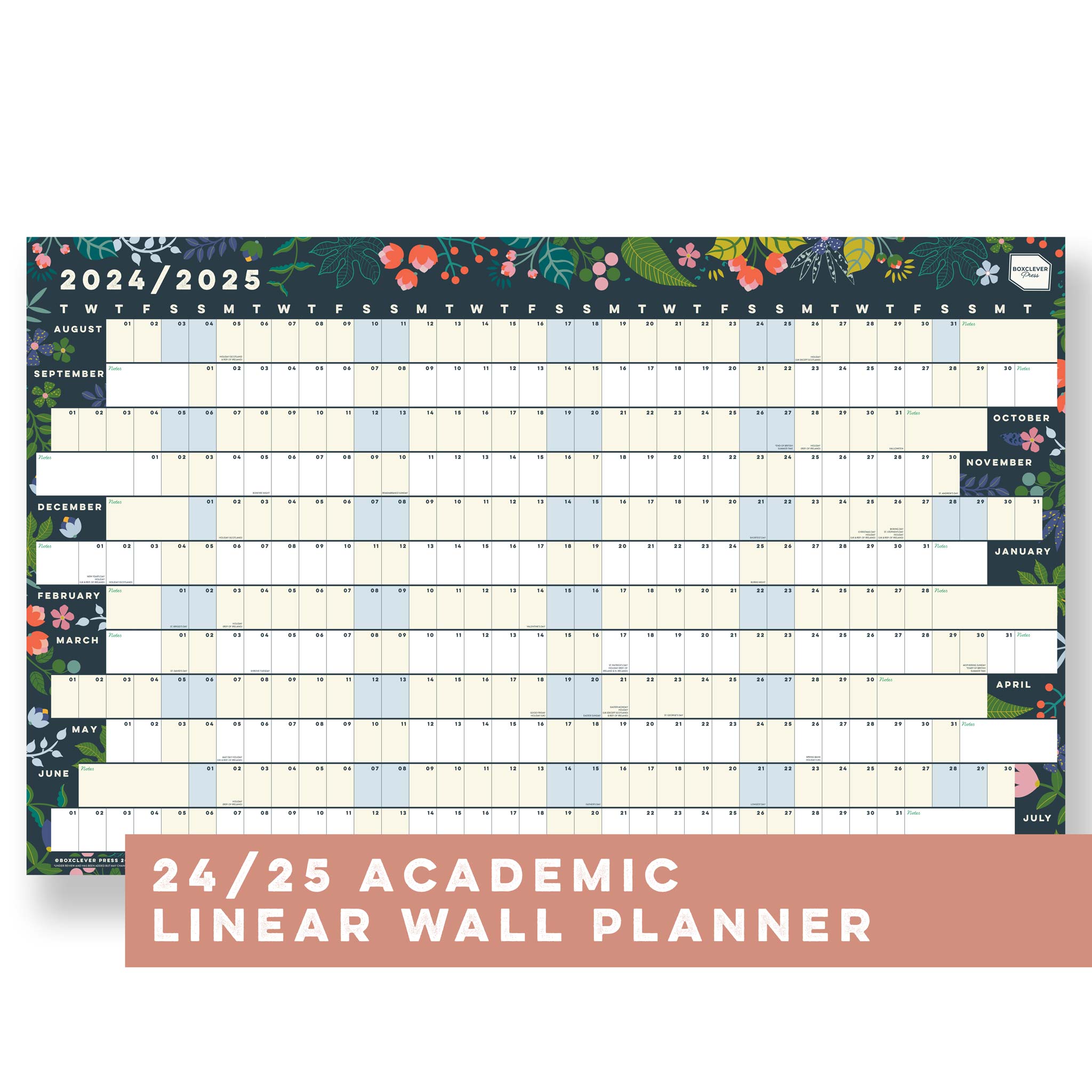 An image of Academic Linear Wall Planner 2024 2025 Non-Laminated