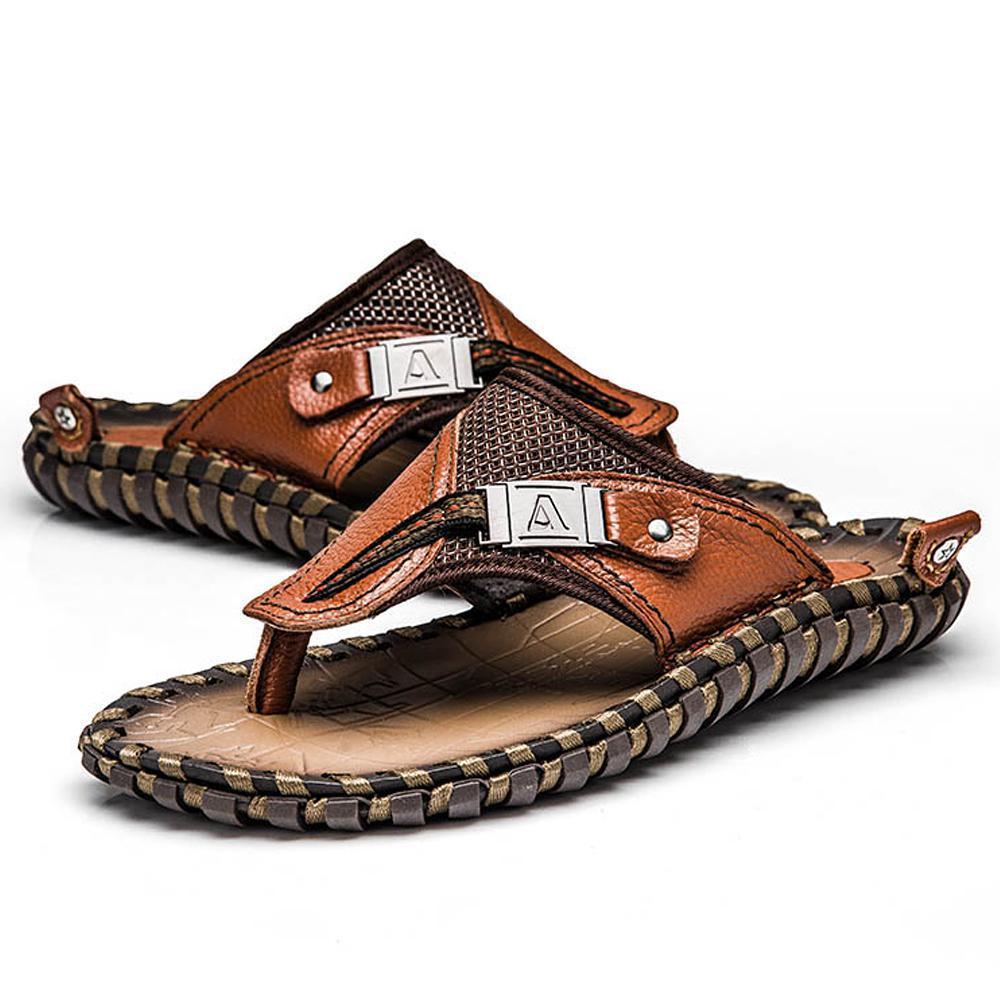 Brand Men's Luxury Flip Flops 2021 Genuine Leather Slippers