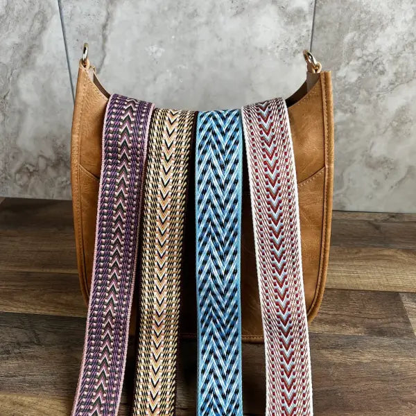 Camel Vegan Crossbody + Cream-Blue Medallion Strap