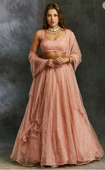 Astha Narang Pink and Gold Polka Dot Lehenga | The Grand Trunk