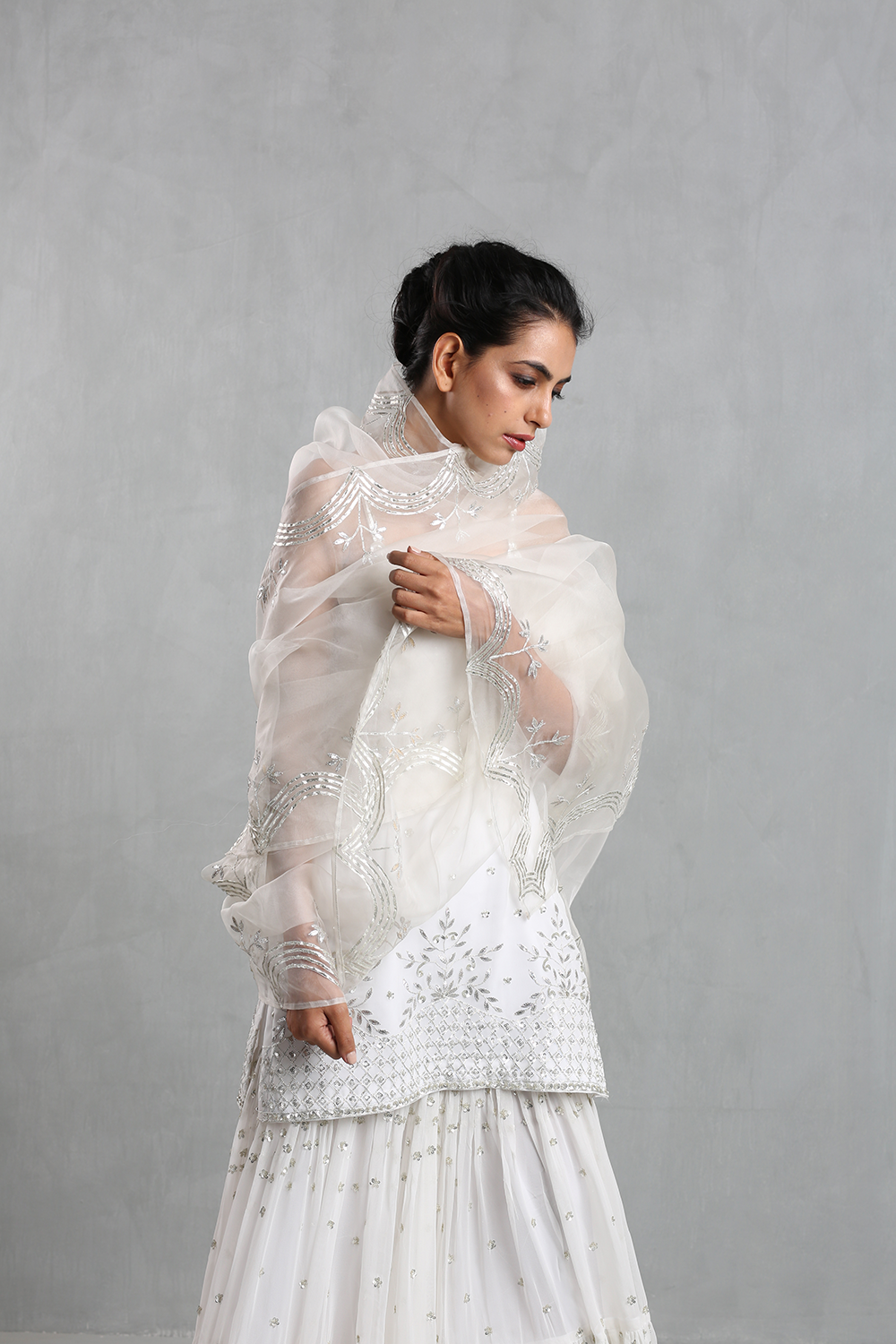 Esha Kaul White Embroidered Spaghetti Sharara Set | The Grand Trunk