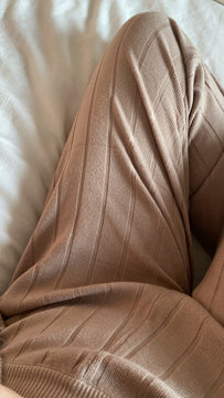 Natalia Ribbed Sweater Pants, Neutral Beige