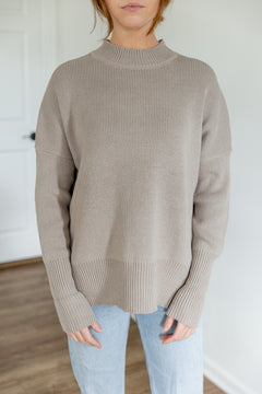 Faye Mock Sweater, Taupe