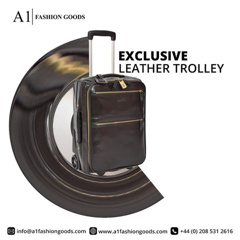 Exclusive Leather Trolley Hand Luggage Cabin Suitcase