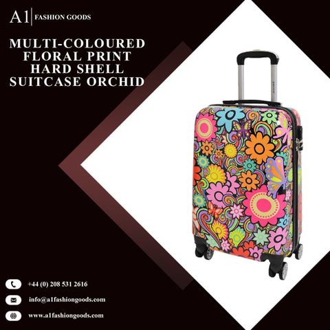 Multi colored 4 Wheel Luggage Flower Print Hard Shell Suitcases