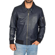 Mens Real Cowhide Bomber Leather Pilot Jacket Lance Navy