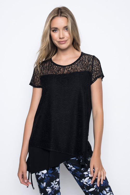 Lace Overlay Loose Fit Top, Picadilly Canada