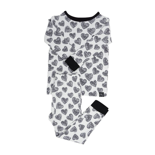 Sweet Bamboo - Scribble Hearts Charcoal - Big Kid Pajamas