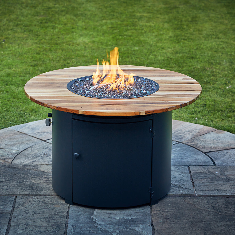 NEW Sherwood Gas Fire Pit with Timber Table - OUT370771 – Outback Barbecues