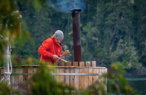 Heating a wood fired hot tub