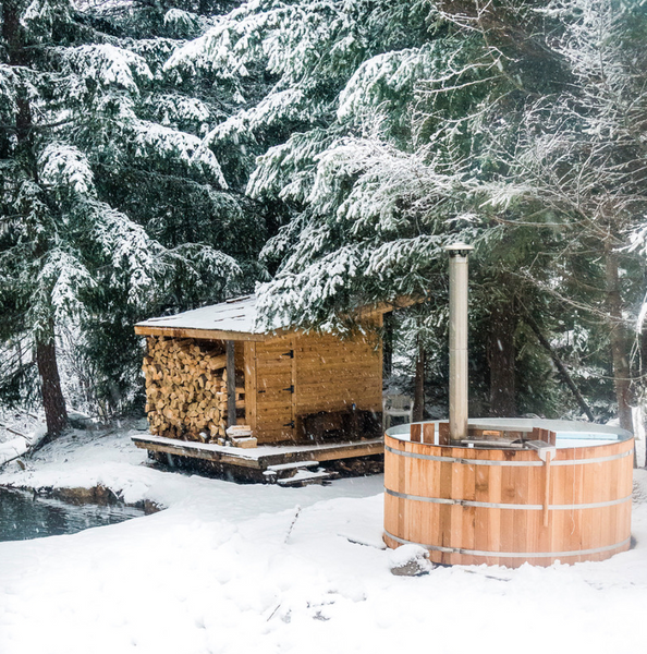 wood fired hot tub winter