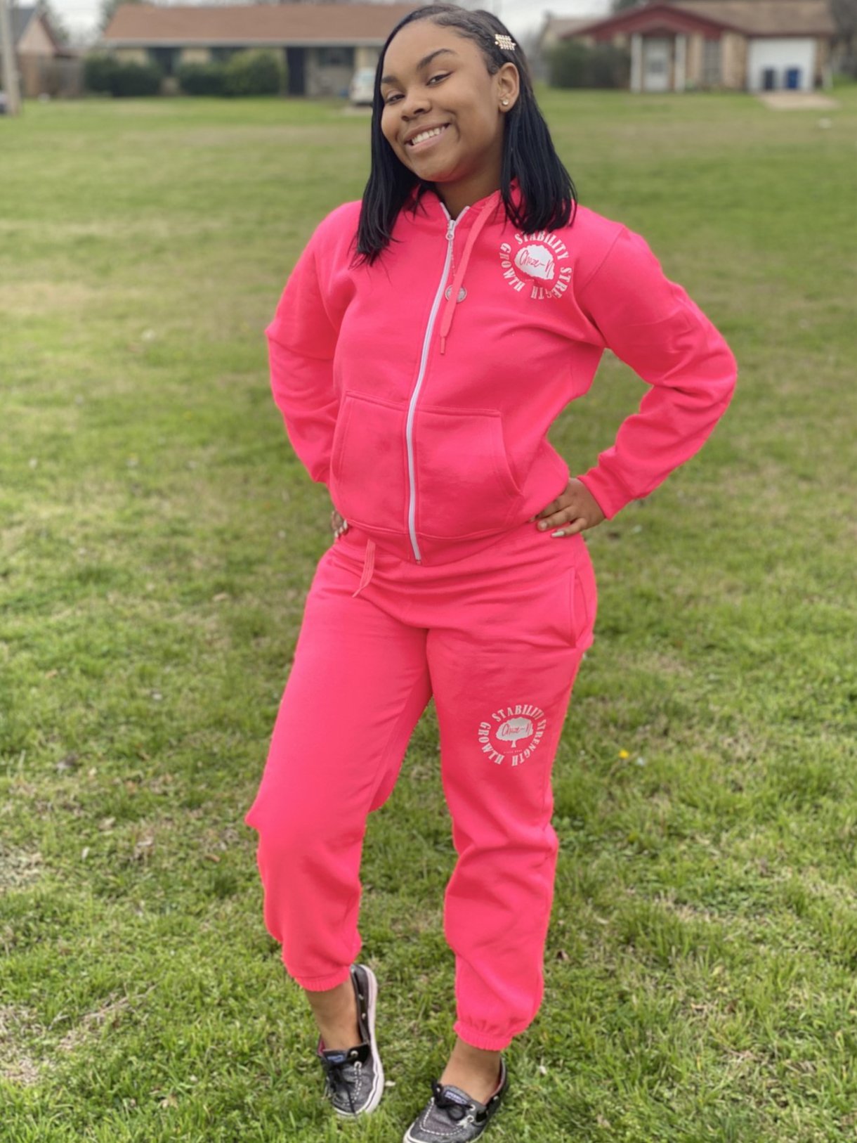 neon pink sweatsuit