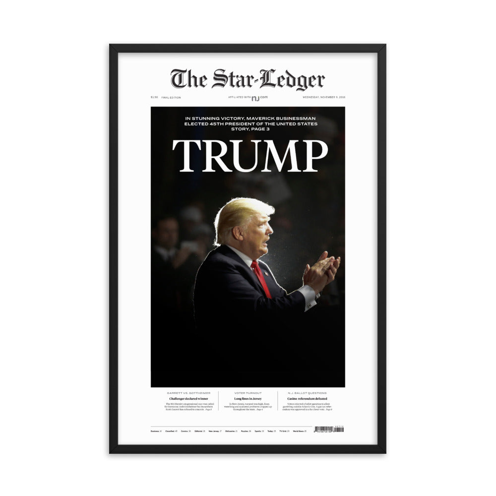 Framed front page reprint of 2016 election result