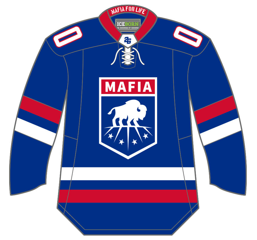 Jersey Ninja - Buffalo Bills Blue Jim Kelly Crossover Hockey Jersey