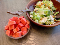 Ceasar salad and watermelon