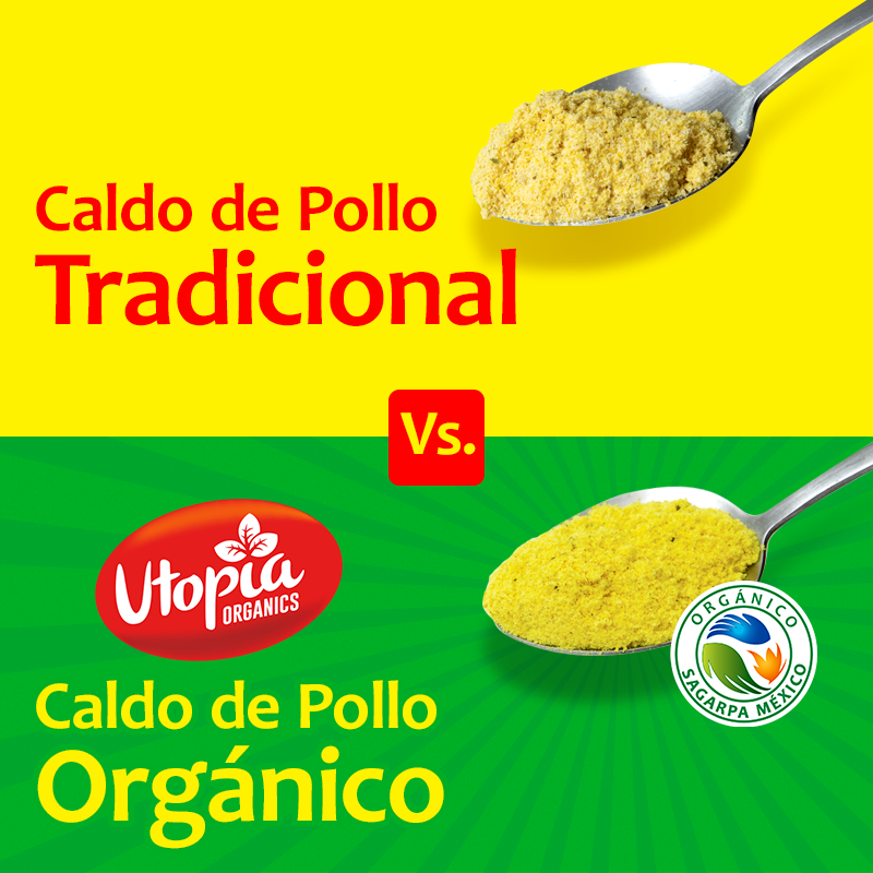 Caldo de pollo tradicional vs. Caldo de pollo de Utopía Organics | Organic  Brands Mexico