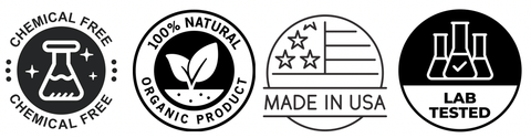 chemical free, 100% natural ingredients, made in USA, lab tested