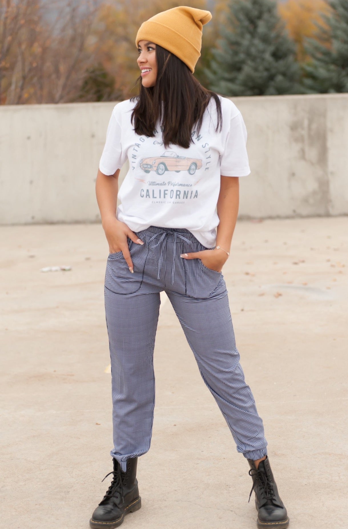 DT UPTOWN Lightweight Joggers in Black Gingham