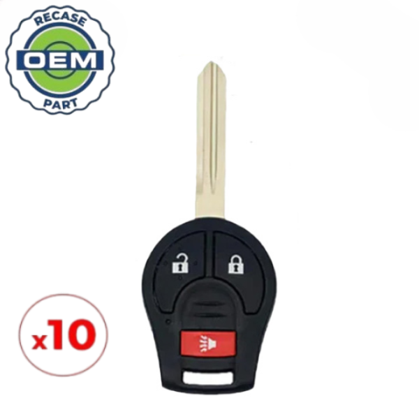 10 x 2003-2019 Nissan / 3-Button Remote Head Key / PN: H0561-C993A / CWTWB1U751(OEM Recase)
