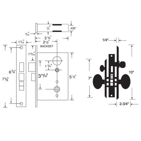 Marks USA - 91A/3 - Metro Mortise Knob Lock - US3 - 1-1/16" x 7-5/8"- Entrance - LH