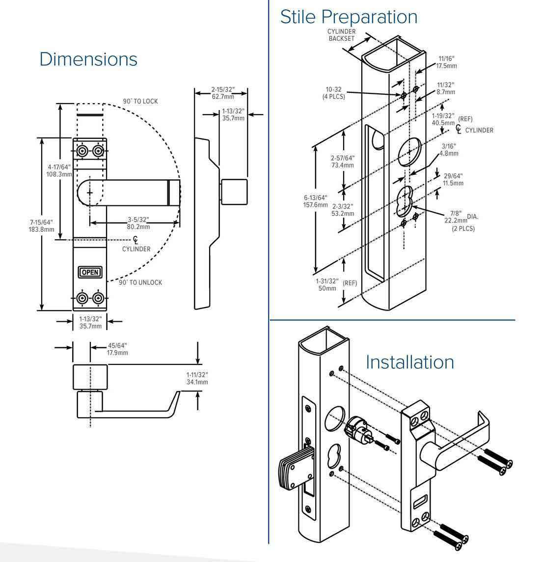 flush bolt bifold door deadlock lever action