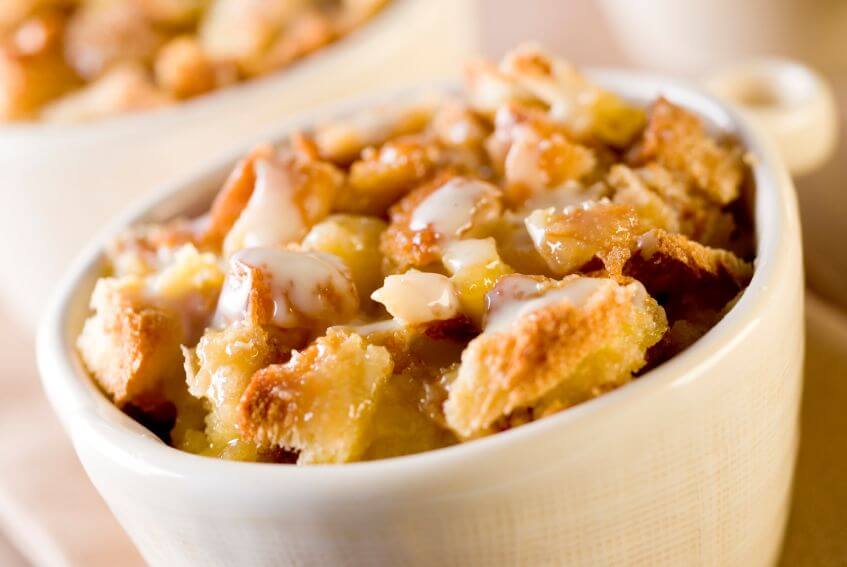 True Lemon pumpkin bread pudding in a dish