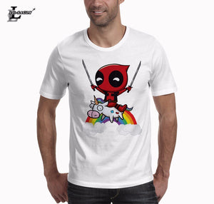 Riding A Unicorn Mens T Shirt Fashion Deadpool Cartoon Printed T Shirt