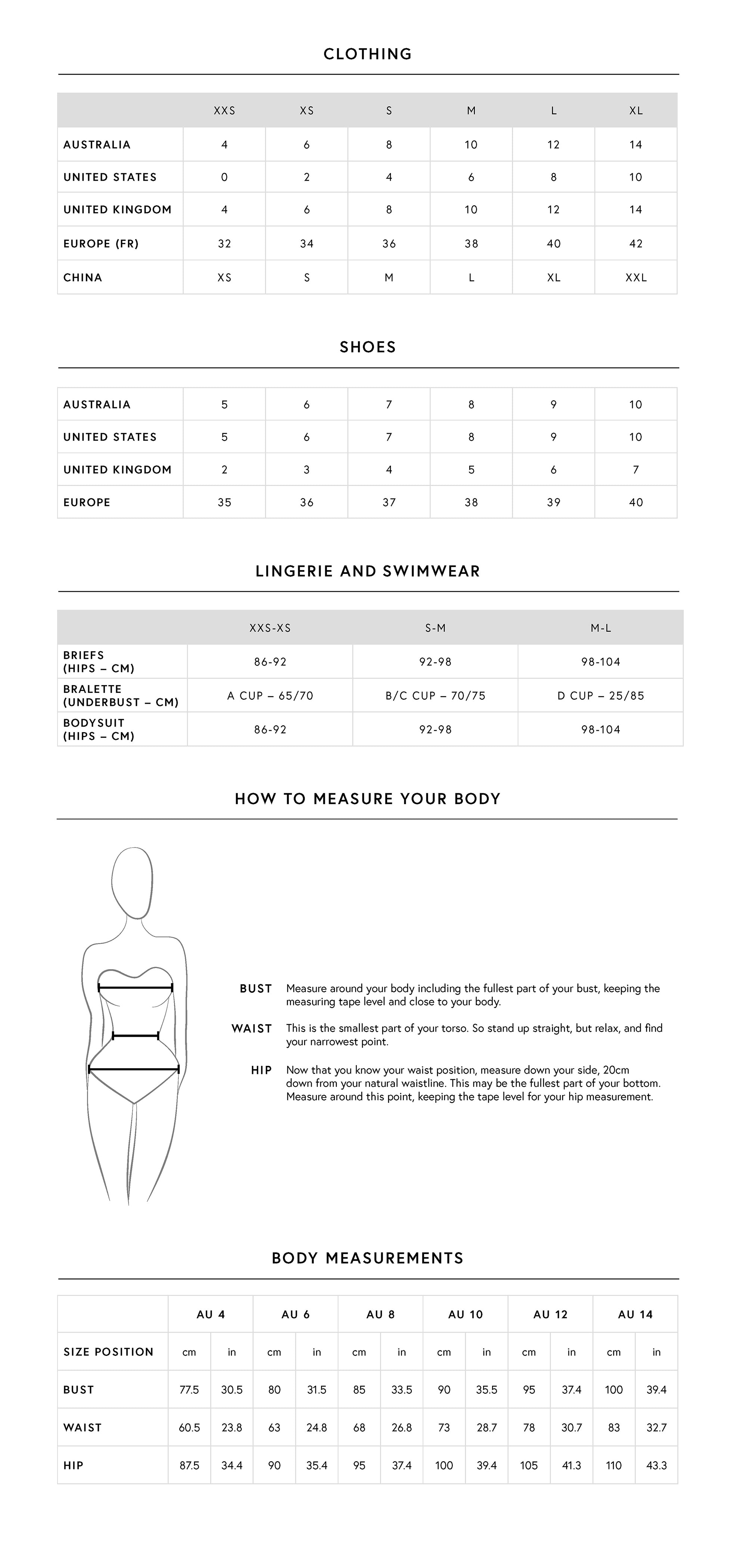 Myer Size Chart