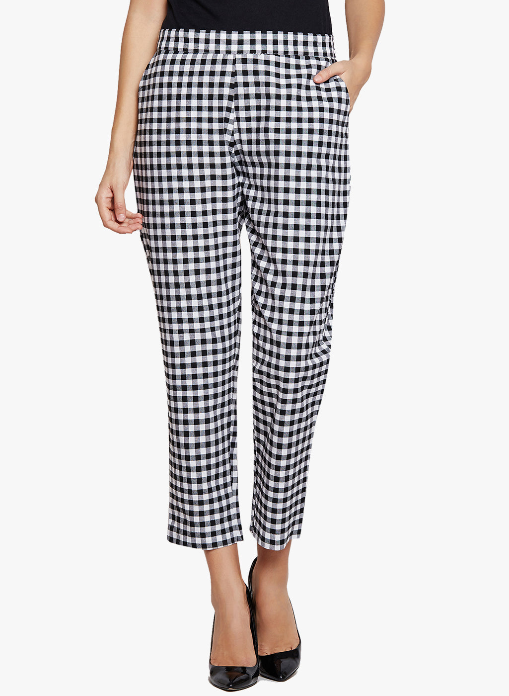 black and white check pants for ladies