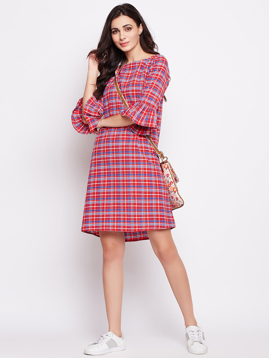 womens red check dress