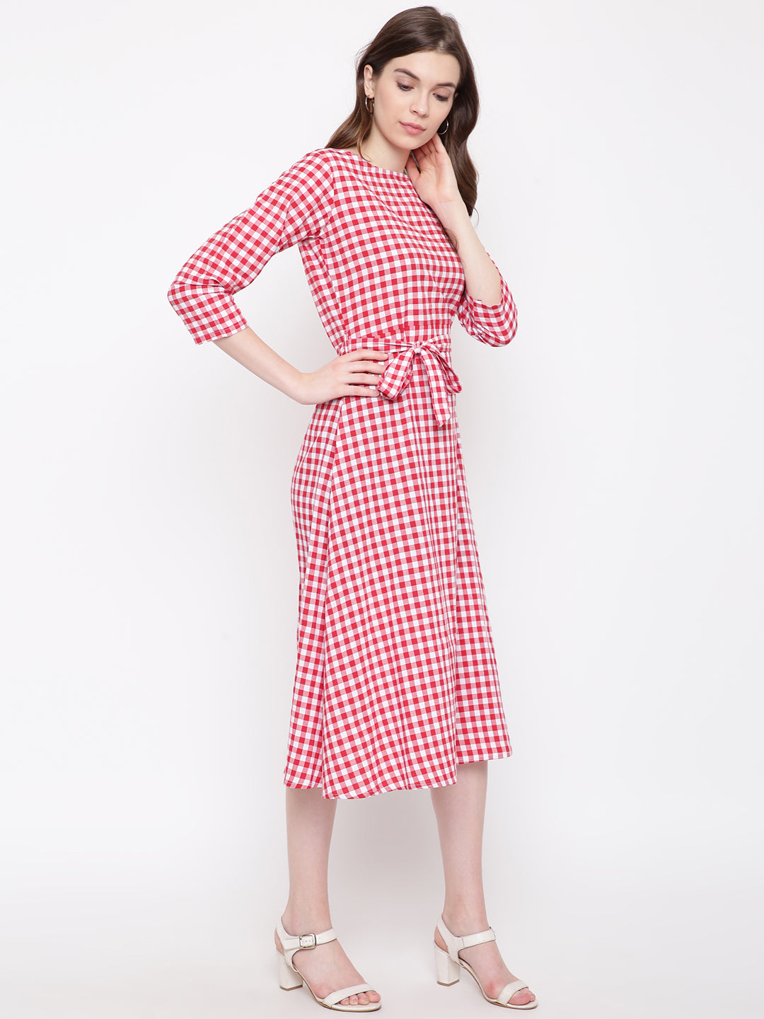 womens red check dress