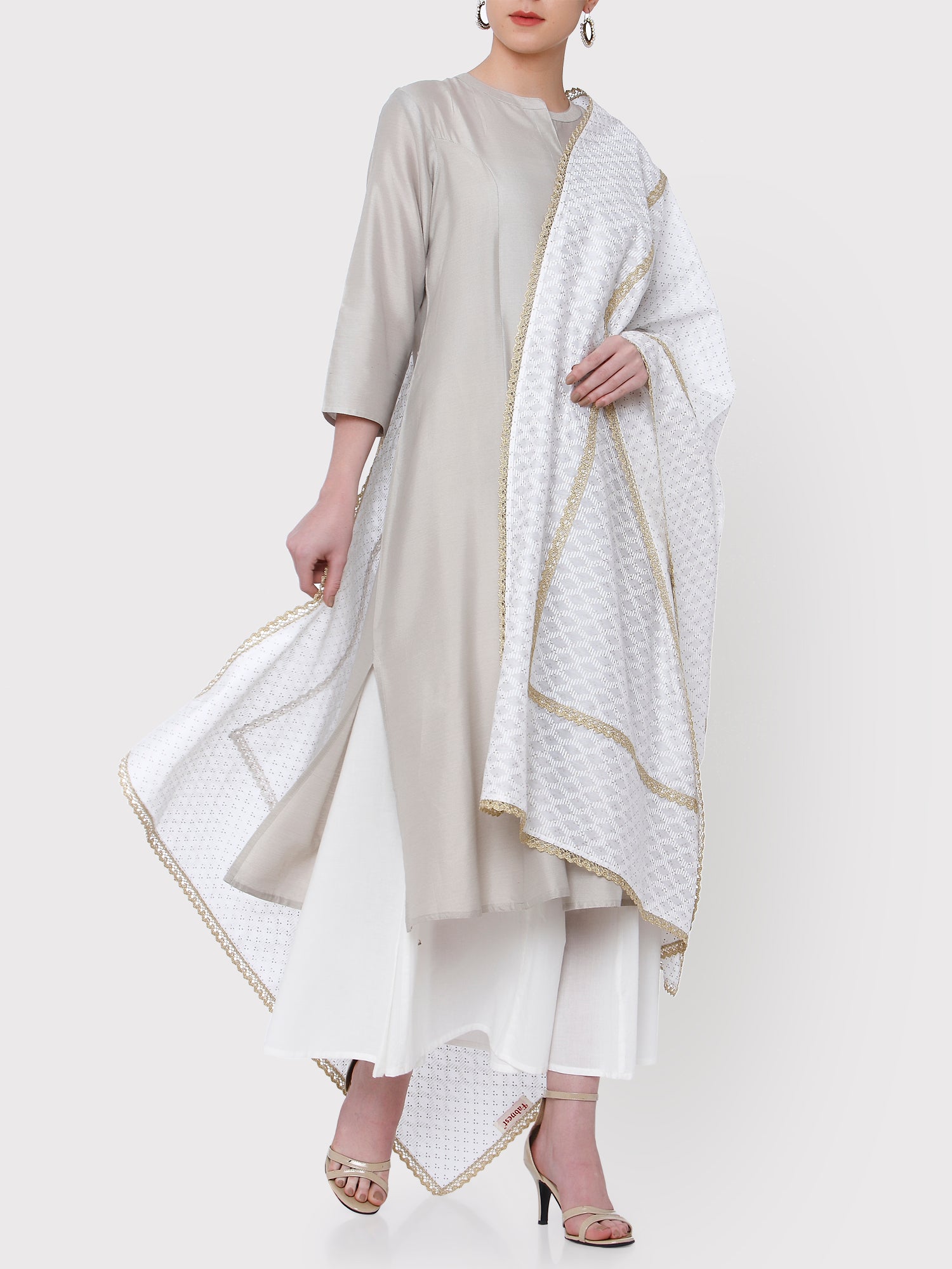 white dupatta with silver work