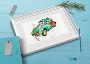 תמונה צבעונית להדפסה ומיסגור מכונית חיפושית עתיקה