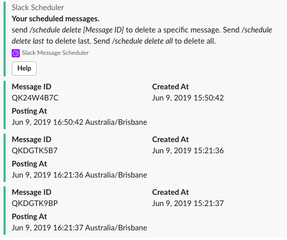slack message scheduler - listing your scheduled messages is better displayed