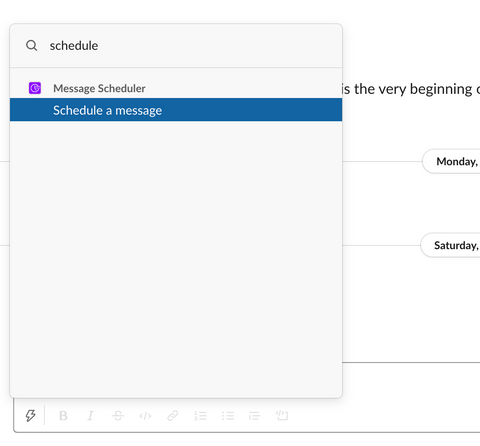 schedule messages using slack shortcuts example