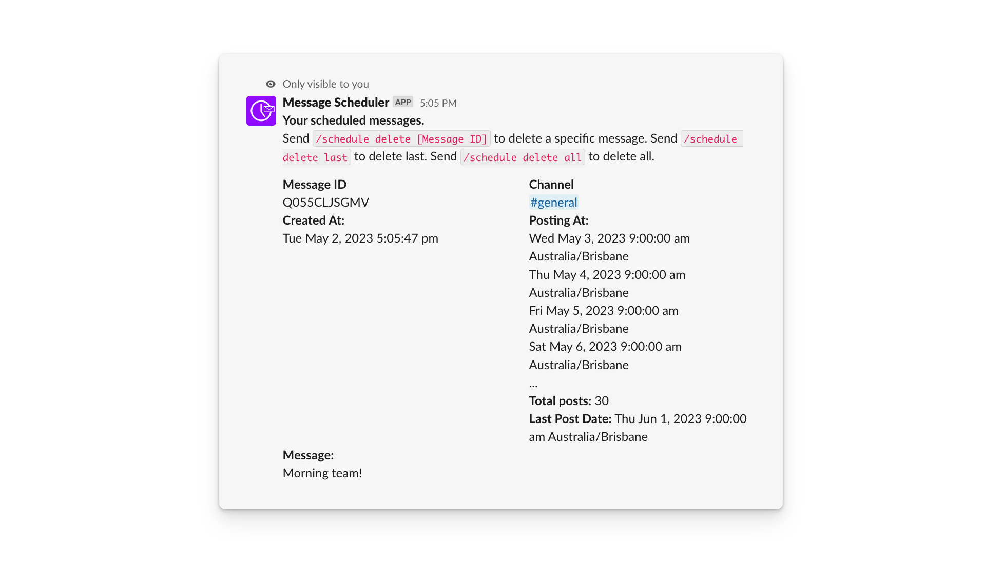 listing scheduled recurring messages in slack