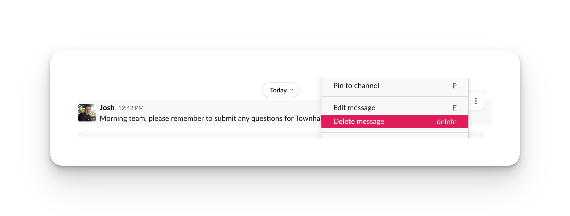 screenshot of a scheduled message sent to a channel in slack