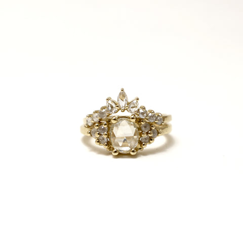 Rose Cut Diamond Ring with Marquise and Pear cut Diamond Wedding Band