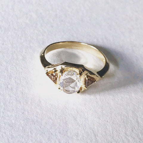 Rose Cut Diamond and Champagne Trillions in 14k Yellow Gold Ring Bexon Jewelry by Christina Atkinson