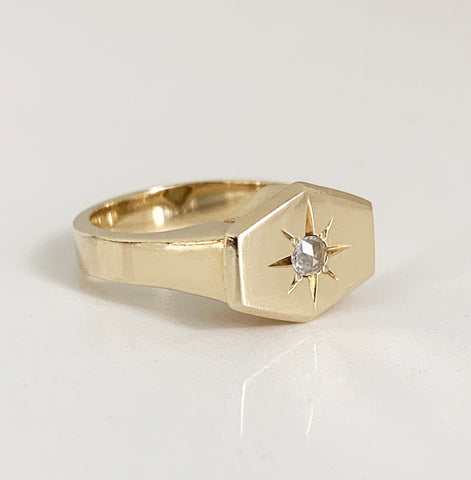 Bexon Jewelry El Rey Signet with Star-set Round White Rose Cut Diamond
