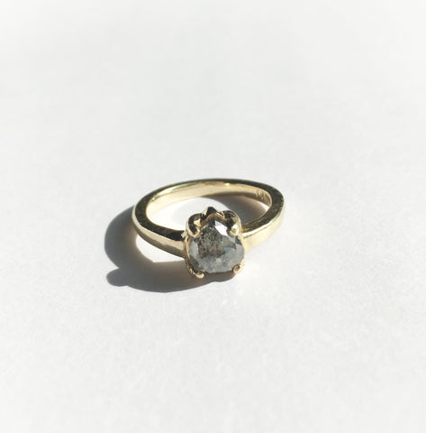 Pear Shaped Galaxy Rose Cut Diamond 14k Yellow Gold Engagement Ring by Christina Atkinson Bexon Jewelry