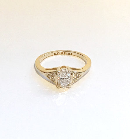 Heirloom Redesign Ring Oval Brilliant Cut and Round Diamonds 14k Yellow Gold Bexon Jewelry By Christina Atkinson