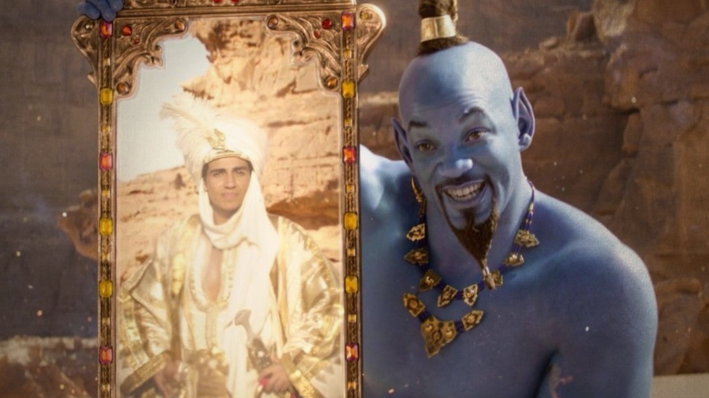 Blue Genie holding mirror