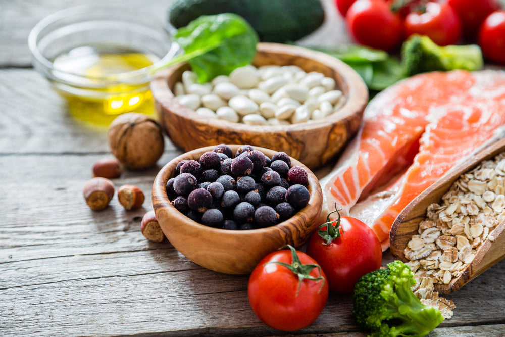 vegetables, fruits, and nuts on the table