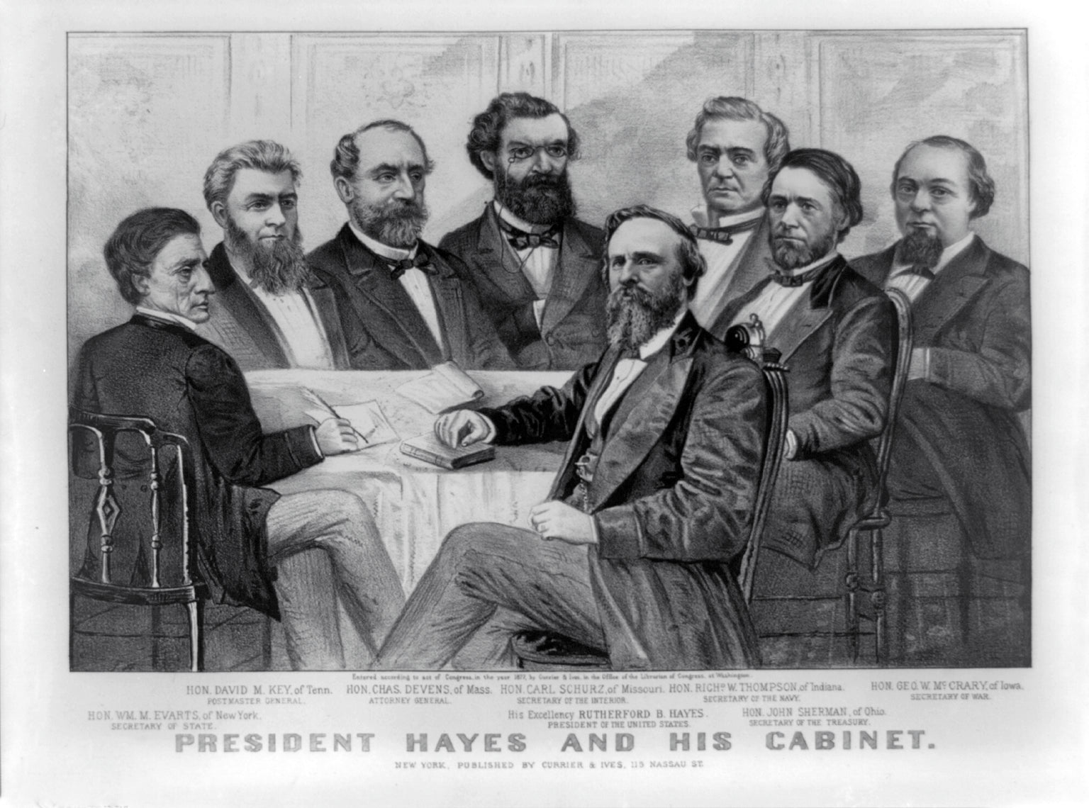 bearded President Hayes with gentlemen